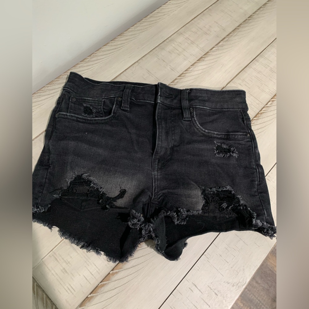 American Eagle Black Distressed denim shorts